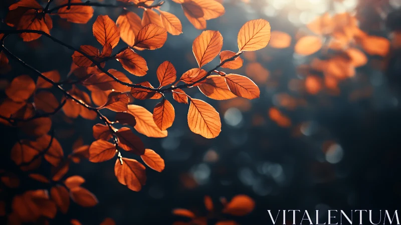 Close-up of Autumn Leaves in Soft Sunlight, Nature Photography.