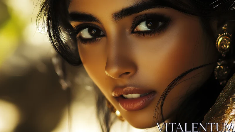 Intense close-up portrait captures warm golden allure and depth