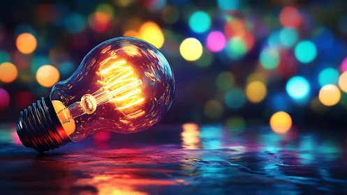 Incandescent bulb macro with bokeh-saturated chromatic field.