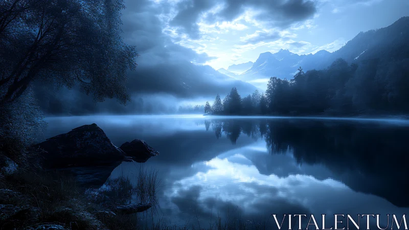 Moonlit mountain lake welcomes quiet reflection and calm