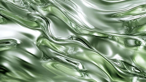Polished emerald fluid surface with reflective metallic highlights