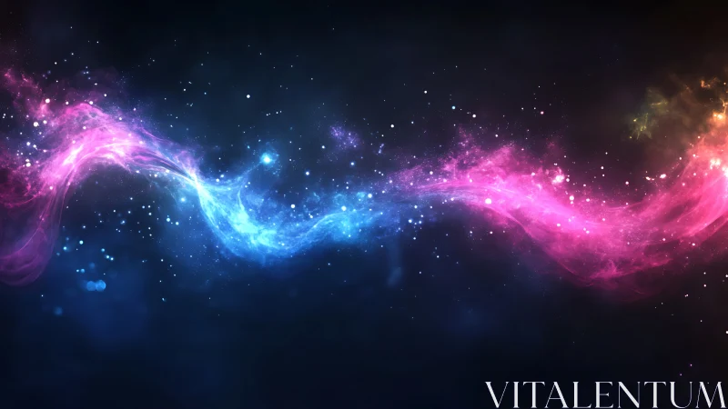 Bipolar chromatic nebula stream with luminous particle field