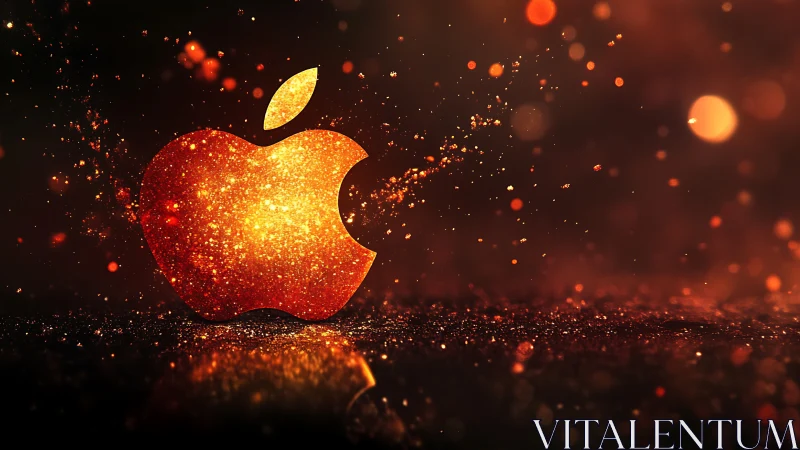 Glowing orange apple logo formed from radiant digital particles
