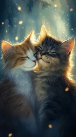 Two Cats Sharing a Tender Winter Moment.