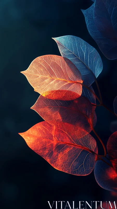 Translucent bicolor foliage under rim lighting on dark bokeh