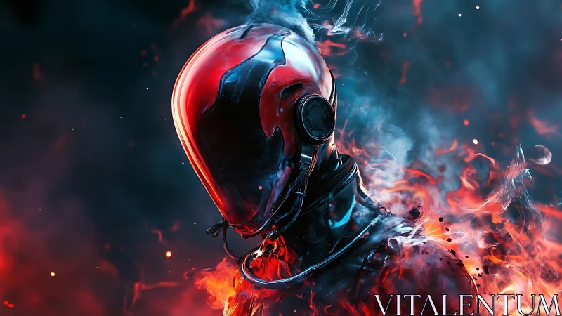 Cybernetic inferno avatar in high-gloss armored exosuit design.