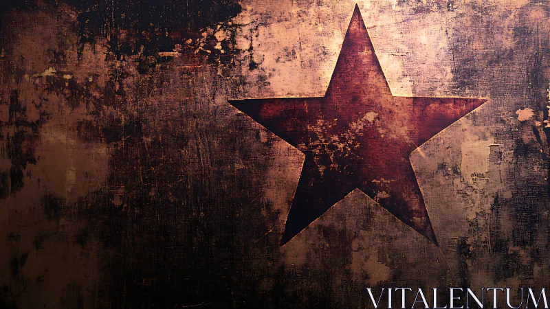 Weathered crimson star on distressed grunge metal field.