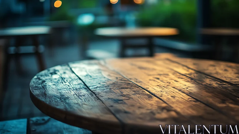 Shallow-depth outdoor table close-up in evening bokeh light.