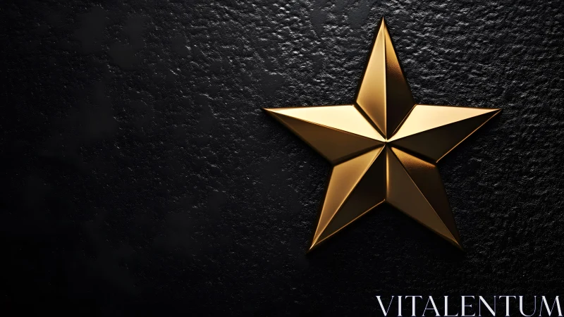 Shiny Golden 3D Star on Textured Black Background, Modern Style.