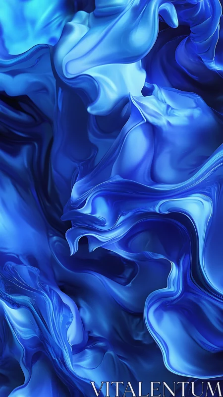 Shimmering blue folds flow like liquid silk in motion