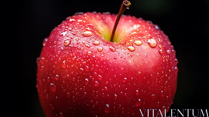 Macro study of dewy red apple with high-contrast lighting.