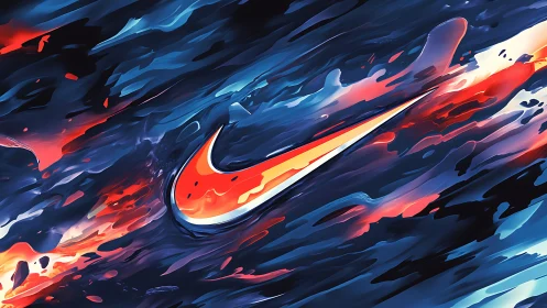 Dynamic orange swoosh in fluid neon blue abstraction.