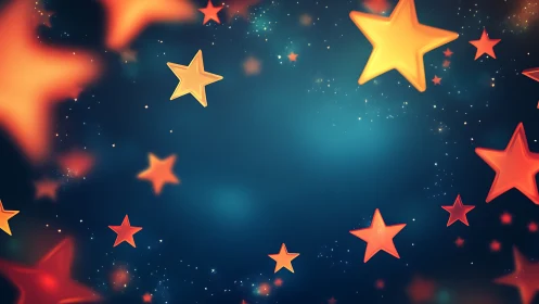 Glowing cartoon stars drift in a midnight-blue cosmic swirl