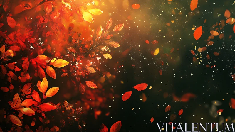 Digital painting of luminous autumn foliage in drift motion.