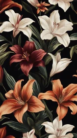 Elegant Lilies Dancing Against Deep Shadows.