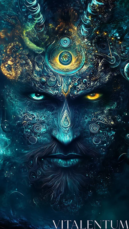 Celestial deity portrait rendered in intricate digital fractals