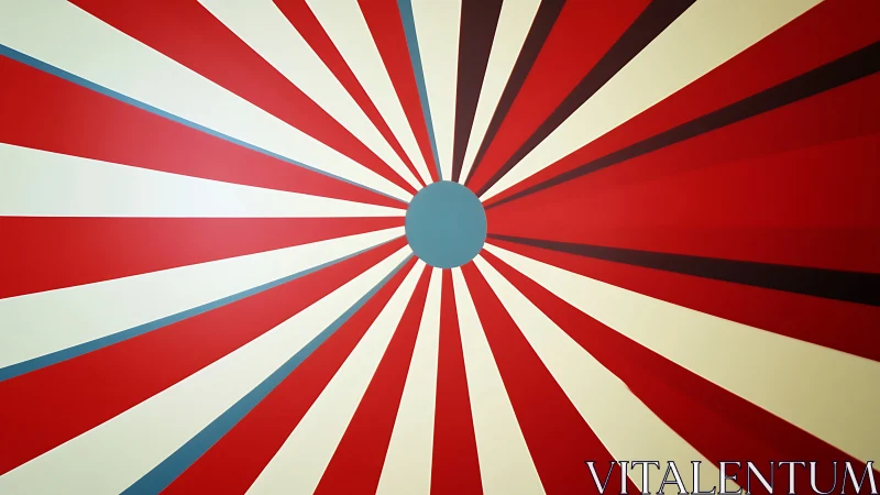 Radial red and cream sunburst converges into muted blue core