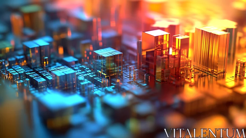 Glowing circuit cityscape merges technology with neon light