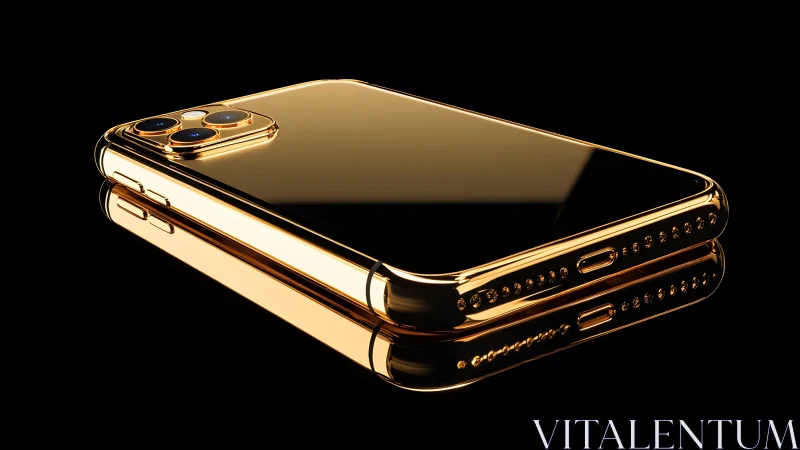 Luxurious gold smartphone on black background, modern style.