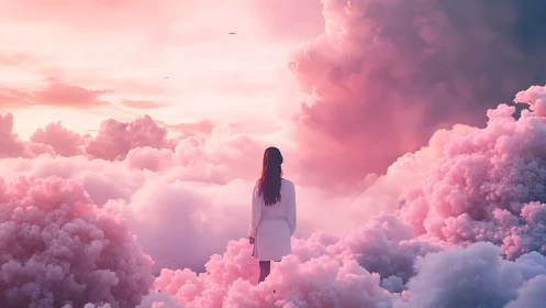 Backlit solitary figure in volumetric pink cumulonimbus field.