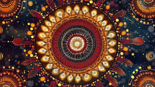 Radial mandala pattern displays concentric ornamental rings