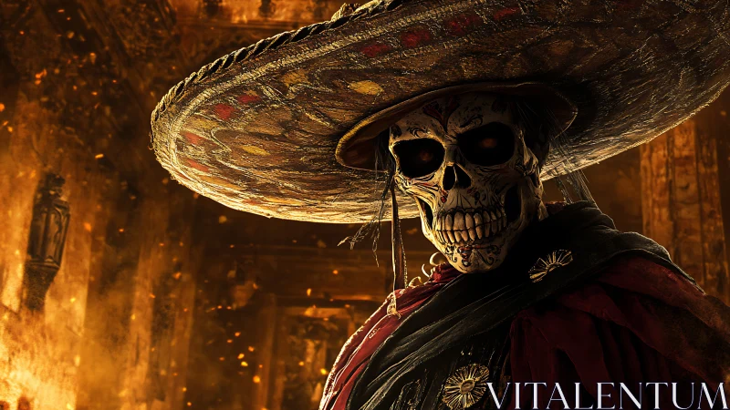 Skeleton mariachi prowls through ember-lit cathedral shadows