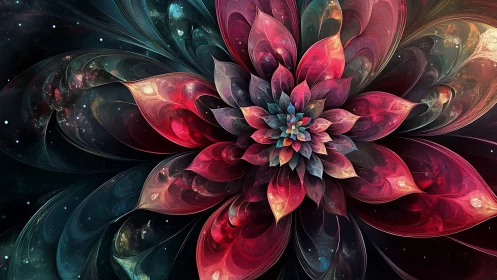 Fractal cosmic flower radiates layered luminous petals inwards