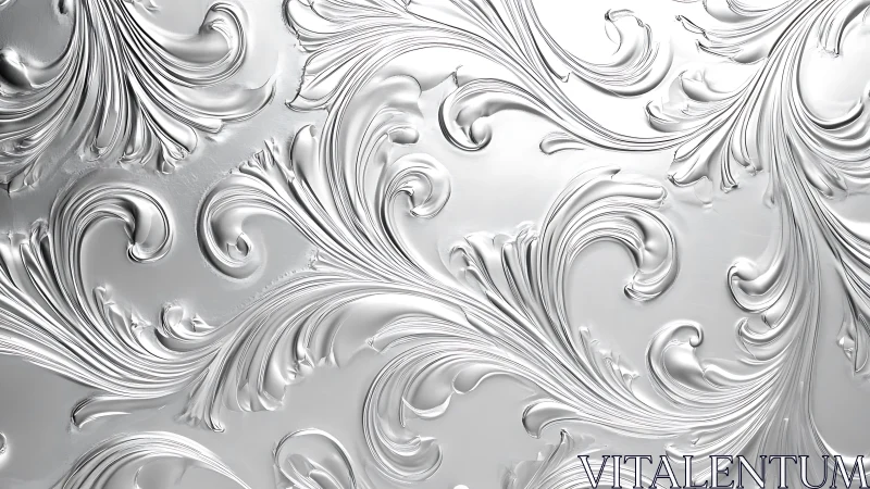 Metallic baroque scrollwork forms fluid monochrome relief