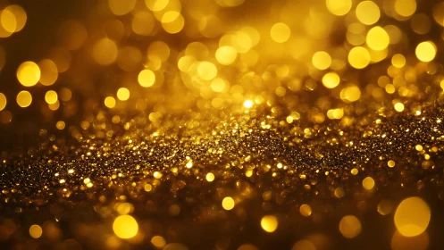 Gold glitter surface with warm glowing bokeh lights.