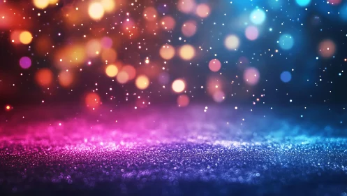 Defocused multicolor bokeh over glittering granular surface