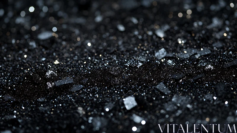 Black glitter surface with metallic shard bokeh lights.