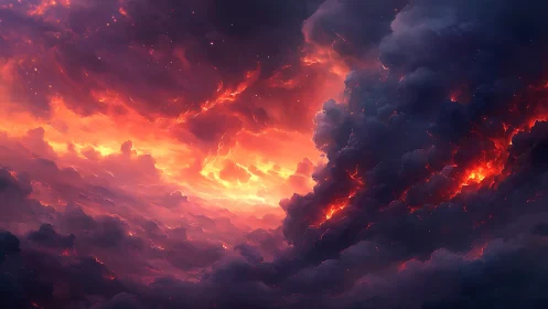 Inferno Cloud Canvas: Celestial Fire Erupts Across Twilight Sky.