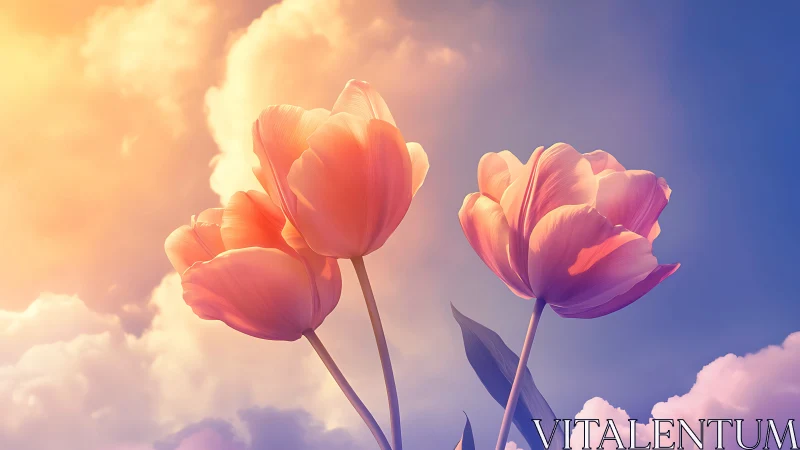 Radiant Tulips Glowing Against a Dreamy Sky
