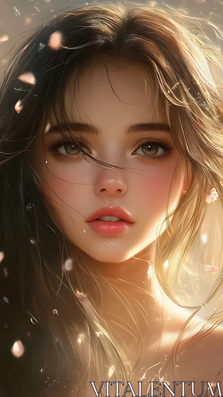 Softly lit digital portrait of young woman’s face.