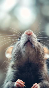 Rat faces upward in shallow depth close-up portrait
