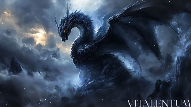 Storm crowned dragon coils through thunder bitten midnight clouds