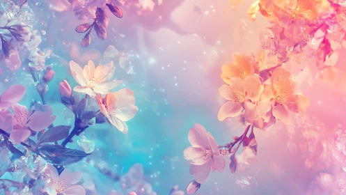 Gradient Floral Composition with Bokeh Elements