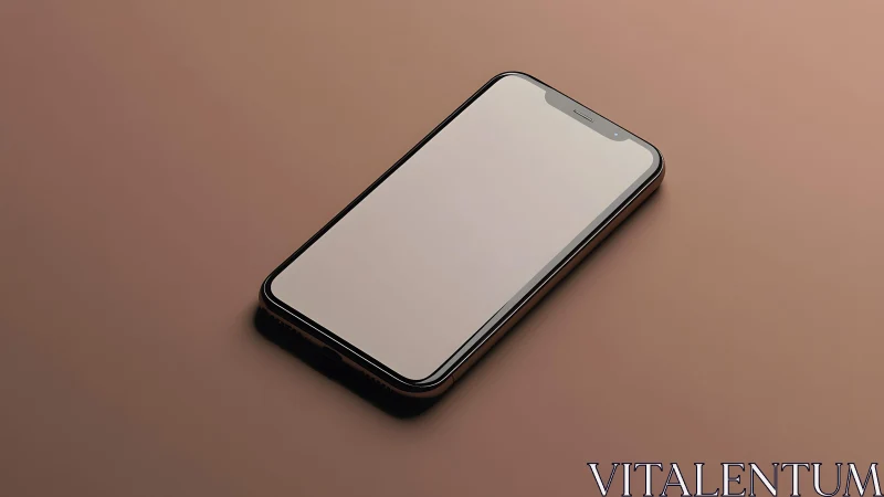 Modern smartphone with blank screen on brown minimalist background.