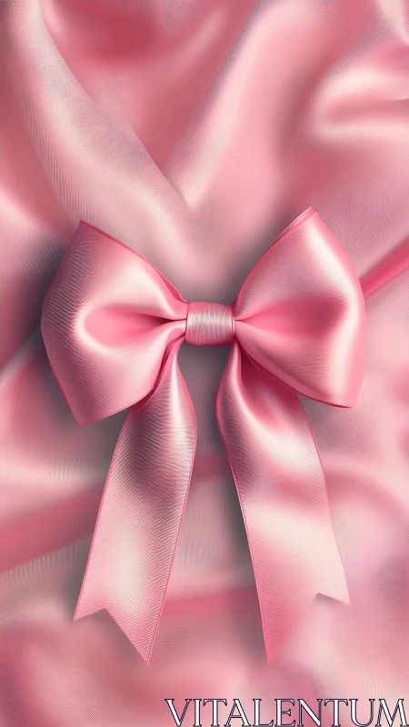 Pink satin bow over flowing fabric background artwork.