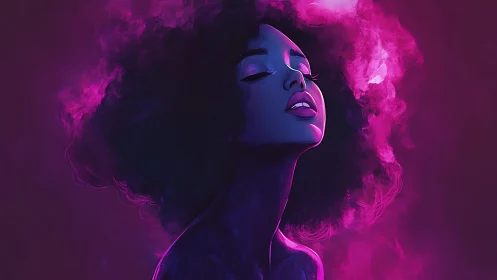 Digital portrait depicts side-lit figure in magenta haze
