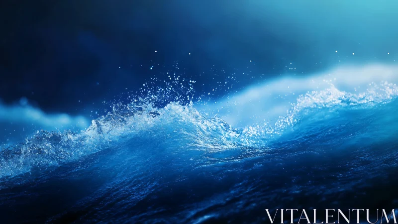 Dynamic cobalt ocean wave under ethereal blue backlight.