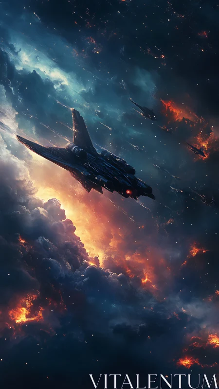 Starship squadron traverses dense nebula and plasma field