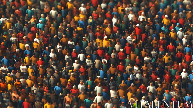 Large Crowd of Diverse People in Colorful Clothing, Top-Down View.