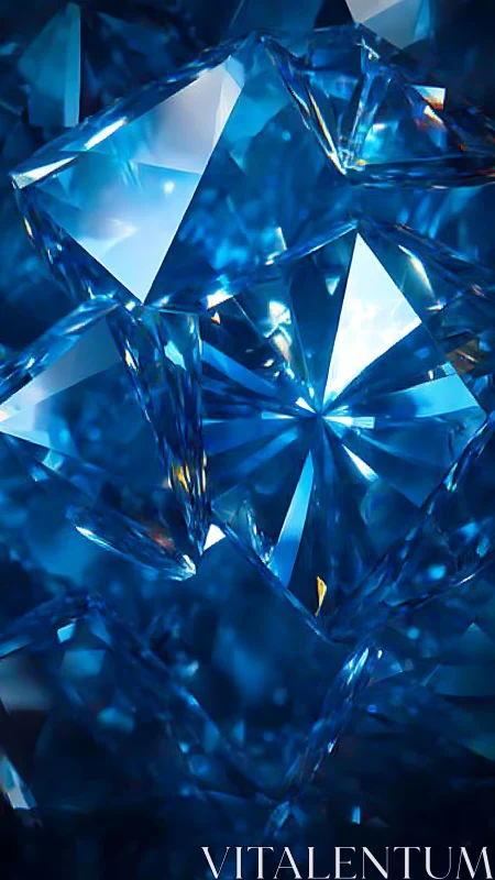 Deep blue cut gemstones under dramatic reflective light.