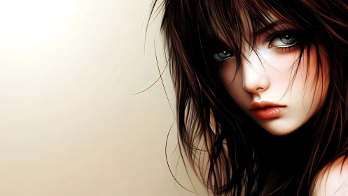 Melancholic anime girl gazes softly into a glowing silence