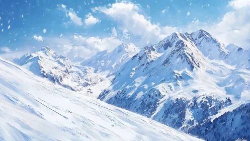 Snow crowned giants bask quietly beneath a crystalline sky