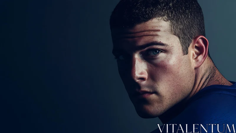 Male athlete portrait shows intense side gaze in shadow