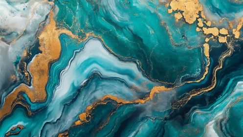 Tidal veins of teal and molten gold carve a cosmic seascape.