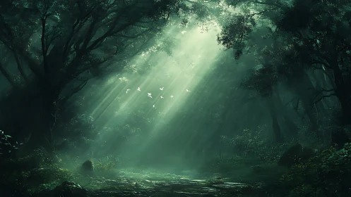Mystical Forest Awakens in Radiant Sunlight