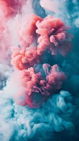 Colored ink clouds disperse in dense cyan ambient fluid